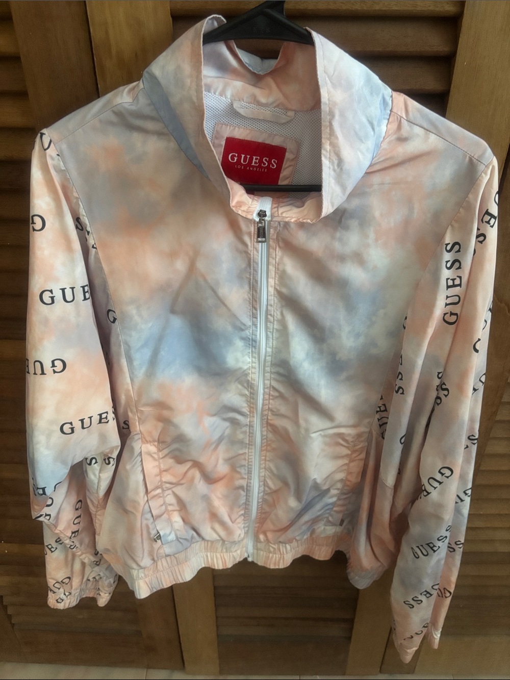 GUESS Peach and Light Blue Tie-Dye Bomber Jacket